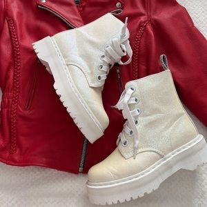 Dr martens Molly white glitter platform boots